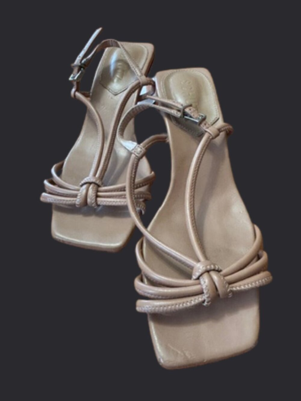 Schutz Nude Strappy Clear Block Heel Boho Sandals Size 6.5B